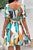 Printed Smocked Waist Flounce Sleeve Dress