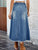 Raw Hem Buttoned Denim Skirt with Pockets