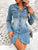 Pocketed Button Up Long Sleeve Denim Dress