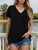 Pocketed Heathered V-Neck Short Sleeve T-Shirt