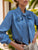 Tie Neck Long Sleeve Denim Top