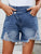 Distressed Raw Hem Asymmetric Waist Denim Shorts