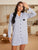 Heart Graphic Lapel Collar Long Sleeve Night Dress