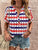 Full Size Printed Notched Short Sleeve Blouse