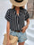 Striped Notched Short Sleeve Blouse