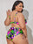 Plus Size Printed Drawstring Detail Bikini Set