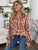 Double Take Full Size Printed Ruffle Trim Balloon Sleeve Shirt