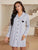 Heart Graphic Lapel Collar Long Sleeve Night Dress