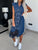 Collared Neck Cap Sleeve Denim Dress