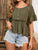 Frill Decorative Button Round Neck Half Sleeve Blouse