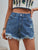 Distressed Raw Hem Denim Shorts