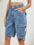 Buttoned Elastic Waist Denim Shorts with Pockets