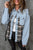 Plaid Pocketed Button Up Denim Jacket