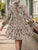 Frill Printed Mock Neck Long Sleeve Mini Dress