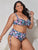 Plus Size Printed Drawstring Detail Bikini Set