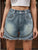 Raw Hem Studded Denim Shorts