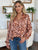 Double Take Full Size Printed Ruffle Trim Balloon Sleeve Shirt