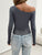 Single Shoulder Long Sleeve Lace T-Shirt