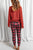 Round Neck Top and Drawstring Plaid Pants Lounge Set