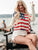 US Flag Boat Neck Long Sleeve Knit Top