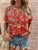 Full Size Printed Notched Short Sleeve Blouse