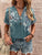 Full Size Printed Notched Short Sleeve Blouse