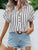 Striped Notched Short Sleeve Blouse