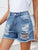 Distressed Raw Hem Denim Shorts