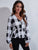 Ruched Printed V-Neck Long Sleeve Blouse