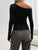 Single Shoulder Long Sleeve Lace T-Shirt