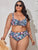 Plus Size Printed Drawstring Detail Bikini Set