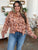 Double Take Full Size Printed Ruffle Trim Balloon Sleeve Shirt