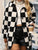 Double Take Full Size Checkered Button Front Coat with Pockets