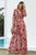 Floral Frill Trim Flounce Sleeve Plunge Maxi Dress