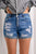 Distressed Button Fly Striped Lining Denim Shorts