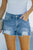 Frayed Hem Distressed Denim Shorts with Pockets
