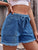 Drawstring Raw Hem Denim Shorts