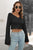 Cropped V-Neck Flare Sleeve Knit Top