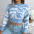 Tiger Print Mock Neck Cropped Sweater