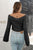 Cropped V-Neck Flare Sleeve Knit Top