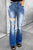 Distressed Flare Leg Jeans with Pockets