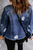 Mixed Print Distressed Button Front Denim Jacket